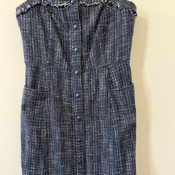 Banana Republic Navy Blue Tweed Button-Front Sleeveless Mini Dress Size 10 - Picture 12 of 12
